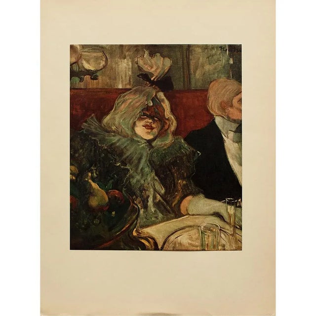 A lovely vintage full color print after oil painting "Private Room at the Rat Mort" by Toulouse-Lautrec. Comes from a rare...
