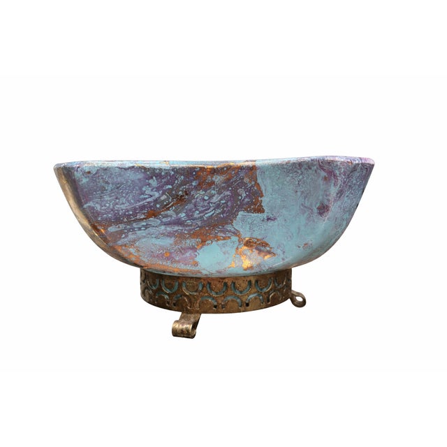 Vintage Lane & Co. Turquoise Ceramic Bowl / Planter With Stand, California Pottery, C. 1957 For Sale In San Diego - Image 6 of 6