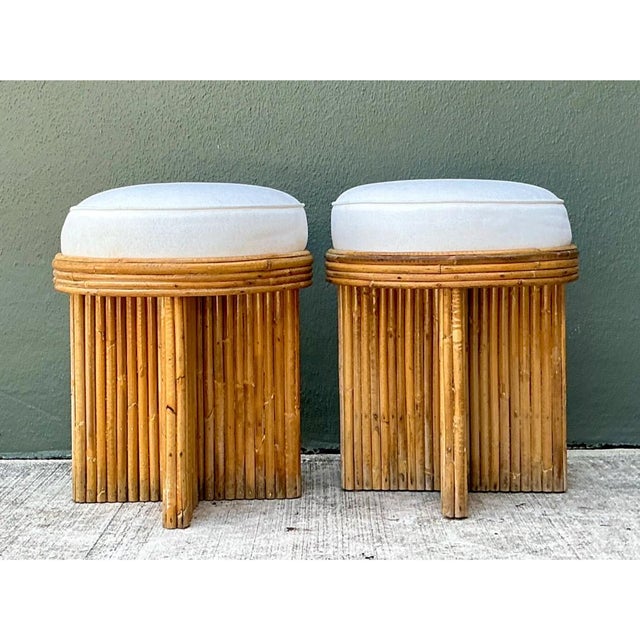 Vintage Rattan Drum Stools - A Pair For Sale - Image 4 of 12