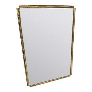Italian Mid-Century Brass Faux Bamboo Wall Mirror, 1970s For Sale