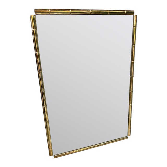 Italian Mid-Century Brass Faux Bamboo Wall Mirror, 1970s For Sale