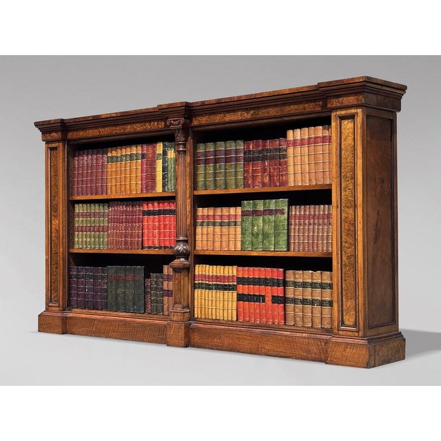 Stunning Quality Large 19th-Century Burr Walnut Low Open Bookcase A superb William IV period burr walnut low open library...