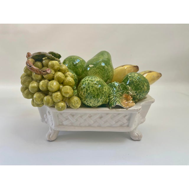 Italian Majolica Mid-Century Ceramic Fruit Centerpiece Basket For Sale - Image 4 of 11