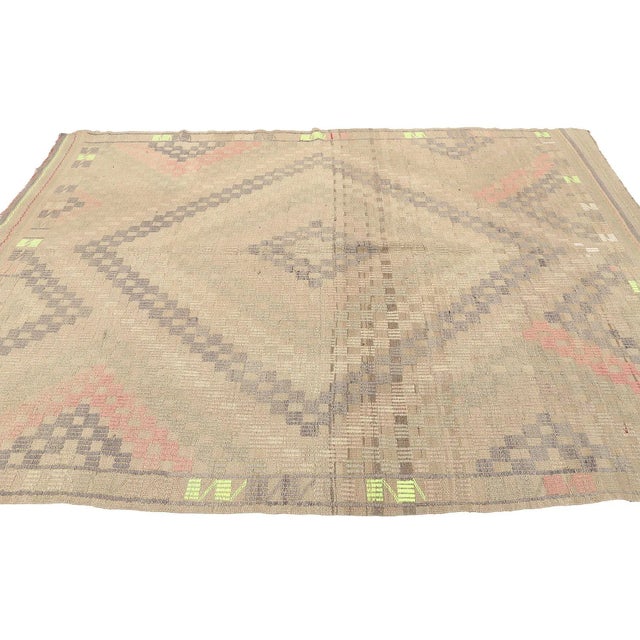 Mid 20th Century Faded Vintage Embroidered Kilim Rug For Sale - Image 4 of 7