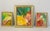 Vintage colourful tryptych abstract watercolors set gned Dvora Margulis Dapir., renowned Florida artist.