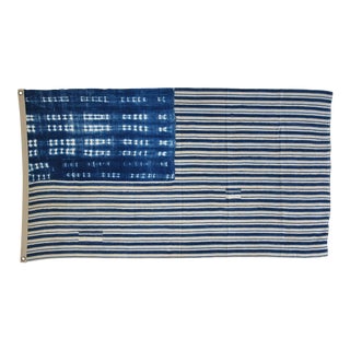 Chic Bohemian Indigo Blue & White African Textile Flag Throw 57" X 40" For Sale