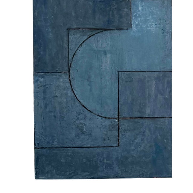 Contemporary Contemporary Geometric Abstract Oil and Cold Wax Painting Monochromatic Blue by Stephen Cimini For Sale - Image 3 of 7
