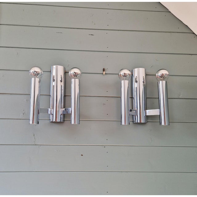 Double Tubular Wall Lights in Chromed Metal by Gaetano Sciolari for Boulanger, 1970s, Set of 2 For Sale - Image 12 of 15