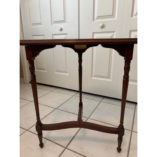 Wood Colonial Revival Marquetry Demi‑Lune Game Table, C. 1930–1940 For Sale - Image 7 of 7
