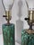 Vintage Mid Century Hollywood Regency Drip Glaze Ceramic Aqua, Brass & Gold Leaf Shaded Table Lamps, a Pair For Sale - Image 14 of 18