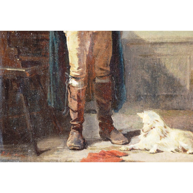 Benjamin Vautier, Genre Scene with Man and Dog, 1800s, Oil Painting on Canvas, Framed For Sale - Image 6 of 12