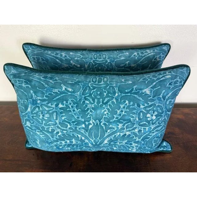 Baroque Teal Baroque Decorative Pillows, Cotton and Linen, Italy, Pair of Two For Sale - Image 3 of 6