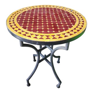 24" Burgundy / Yellow Moroccan Mosaic Table - Cr4 For Sale