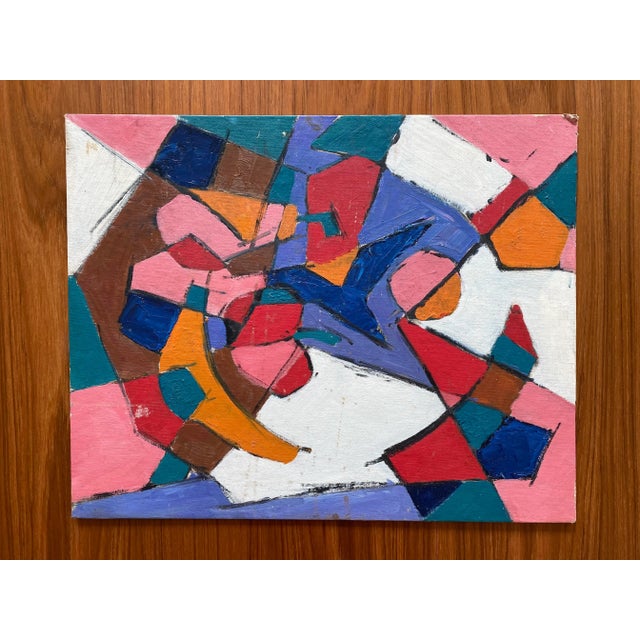 Mid-Century Modern Vintage Abstract Oil Composition on Canvas Panel - Unsigned For Sale - Image 3 of 8