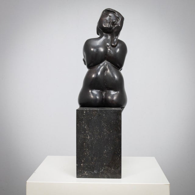 Francine Govers, Seated Female Sculpture, 1990s, Bronze on Granite Base For Sale - Image 4 of 8