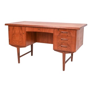 Danish Mid Century Modern Teak Two Sided Desk + Bookcase, 1960's For Sale