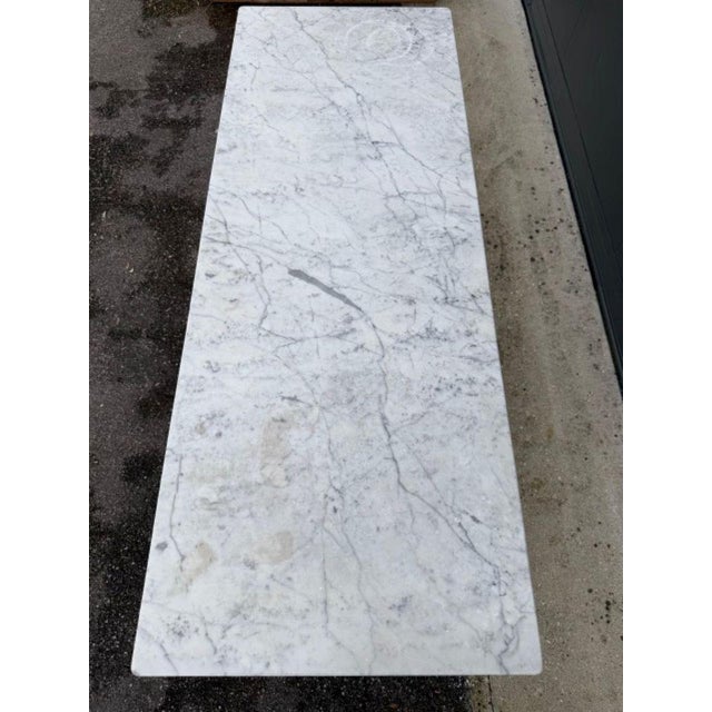Wood Vintage Italian Dining Table with Grey Marble Top, 1930s For Sale - Image 7 of 8
