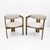 An elegant pair of armchairs. They feature a minimalist, sculptural design defined by a bentwood frame with a warm finish...