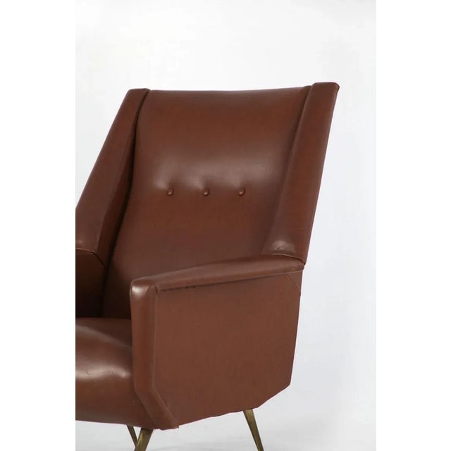 Italian Faux Leather Armchair with Brass Legs, 1950s For Sale - Image 9 of 17