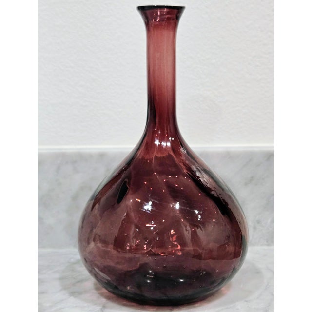 Amethyst Hand-Blown Ribbed Glass Decanter – Rough Pontil, Mid-Century For Sale - Image 4 of 11
