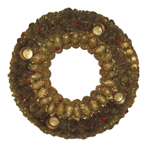 Vintage Christmas Golden Glitter Pinecone Table Wreath Taper Candle Holder