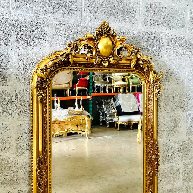 Glass French Style Gold Floor Mirror – 5 Ft Tall For Sale - Image 7 of 7