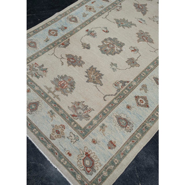 Turkish Oushak Rug Beige, Green & Rust Handwoven Wool Rug 4'6" X 9'3" For Sale - Image 4 of 9