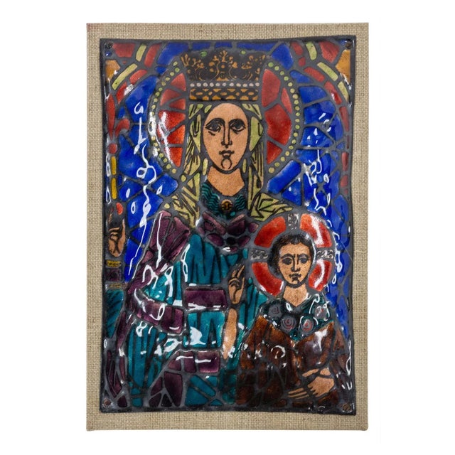Mid-Century Virgin to the Child Enamelled Plaque, 1960s For Sale