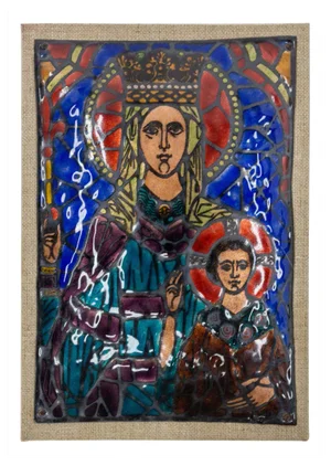 Mid-Century Virgin to the Child Enamelled Plaque, 1960s