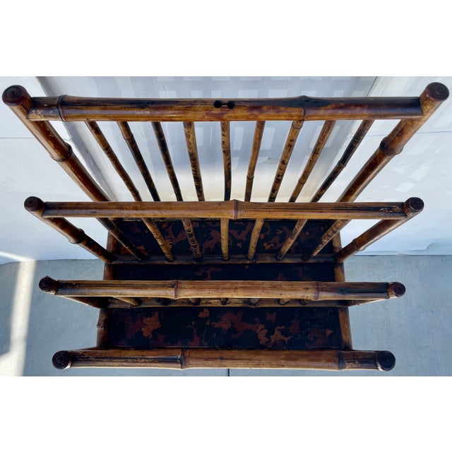 Chinoiserie Antique English Chinoiserie Burnt Bamboo Canterbury Magazine Holder For Sale - Image 3 of 10