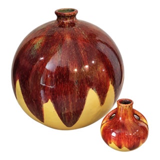 Set of 2, French Puisaye Art Pottery Vases by Jean Maubrou For Sale