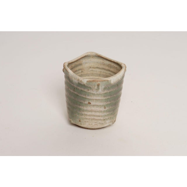 Small Vintage Green and Beige Speckled Stoneware Bud Vase by Deanna Nichols For Sale - Image 4 of 17
