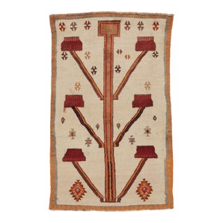 Vintage Persian Gabbeh Rug, Minimalist Tree of Life in Beige & Red - Rug & Kilim For Sale