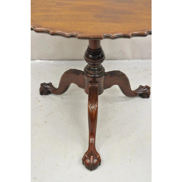 Antique Georgian Chippendale Pie Crust Mahogany Ball and Claw Tilt Top Table For Sale - Image 4 of 12