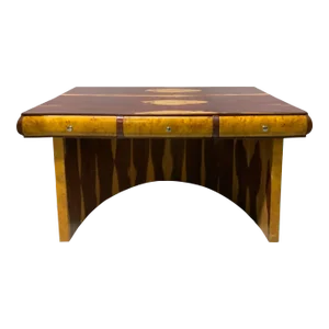 Reproduction Art Deco Style Desk With U-Shaped Base & Burled Accents
