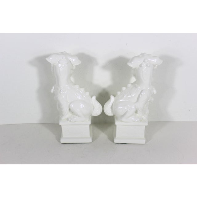 Vintage White Ceramic Foo Dogs a Set For Sale - Image 9 of 11