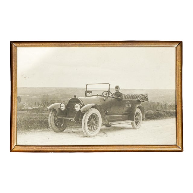 Fascinating Us Soldier World War I Uniform Car Antique Framed Photograph Photo Picture For Sale