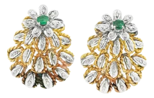 Mid 20th Century Mid-Century Italian 18k Gold Emerald & Diamond Earrings, A Pair