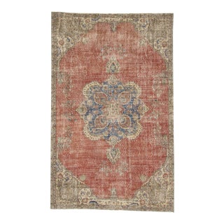 Distressed Vintage Turkish Oushak Rug For Sale