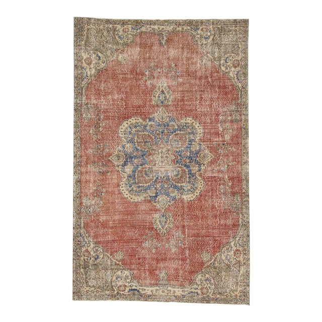 Distressed Vintage Turkish Oushak Rug For Sale