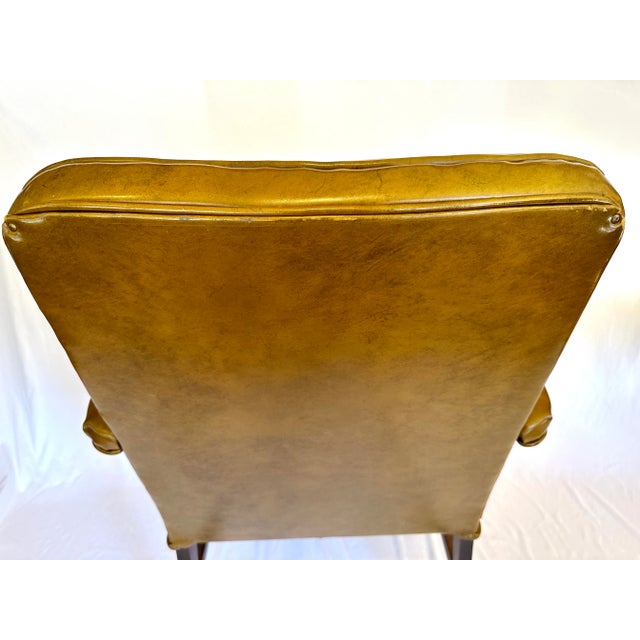 Vintage Mid-Century Tufted Camel Vinyl Armchair on Casters For Sale - Image 12 of 13