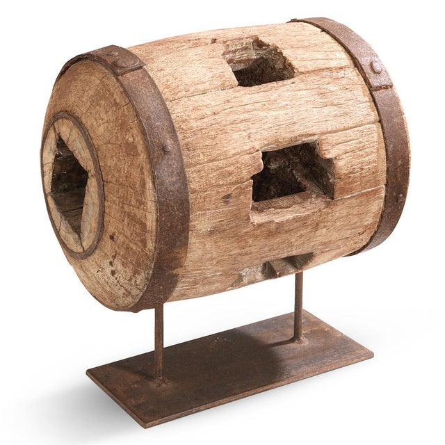 Wood Vintage Wooden Cart Hub on Stand, 1950s For Sale - Image 7 of 7