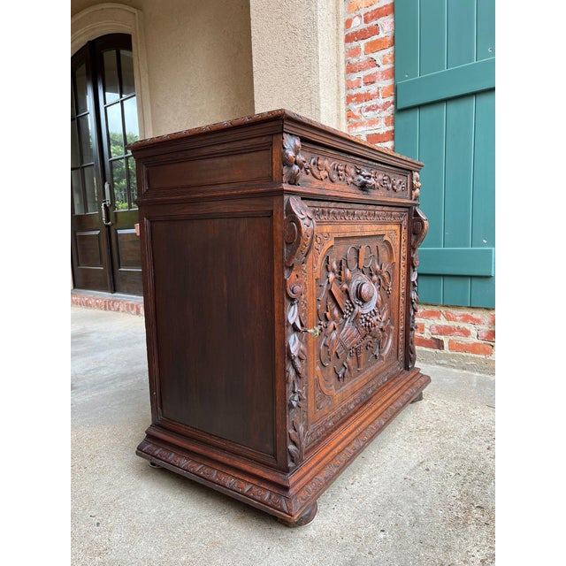 Antique French Wine Cabinet Sideboard Renaissance Revival Carved Oak C1890 For Sale - Image 4 of 18