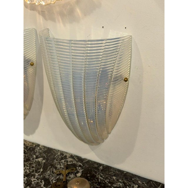 Pair of Murano Opalescent Shell Sconces For Sale - Image 4 of 4