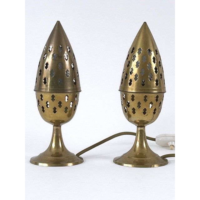 Perforated Brass Bedside Table Lamps, Sweden, 1960s, Set of 2 For Sale - Image 12 of 18