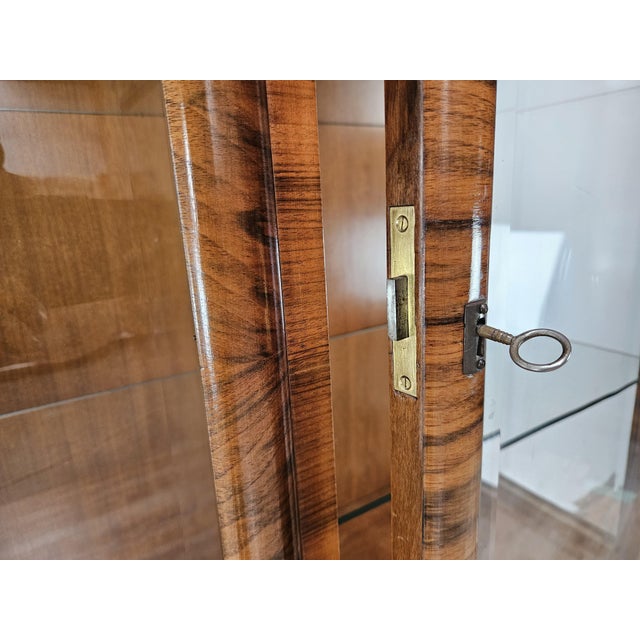 French Art Deco Walnut Display Cabinet with Cut Glass, 1940 For Sale - Image 12 of 18