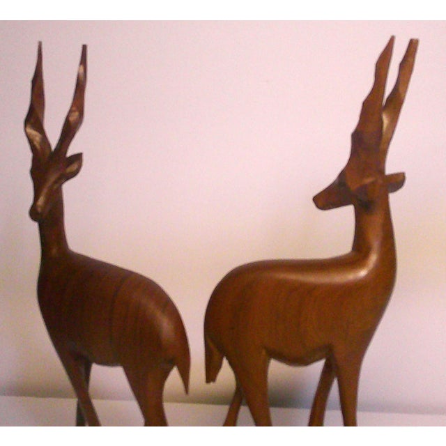 Mid-20th Century Kamba Wood Carving Pair Standing Gazelle/Antelope Figurines VTG / 2 For Sale - Image 4 of 6