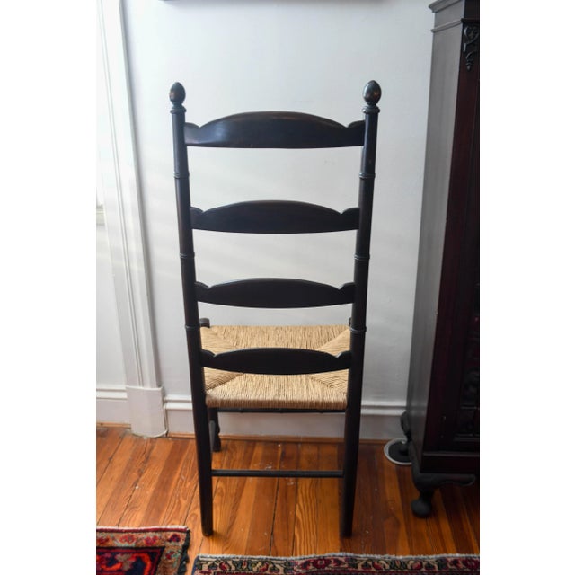 Wood 20th Century Antique English Ladder Back Chair Faux Bamboo Rush Seat For Sale - Image 7 of 10
