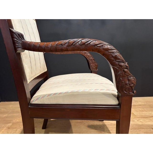 Early 20th Century Early 20th Century Pair Of Carved Mahogany Dolphin Form Armchairs For Sale - Image 5 of 8