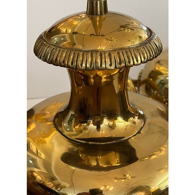 The Marbro Lamp Company Striking Pair Hollywood Regency Marbro Polished Brass 'Hydria' Lamps For Sale - Image 4 of 12